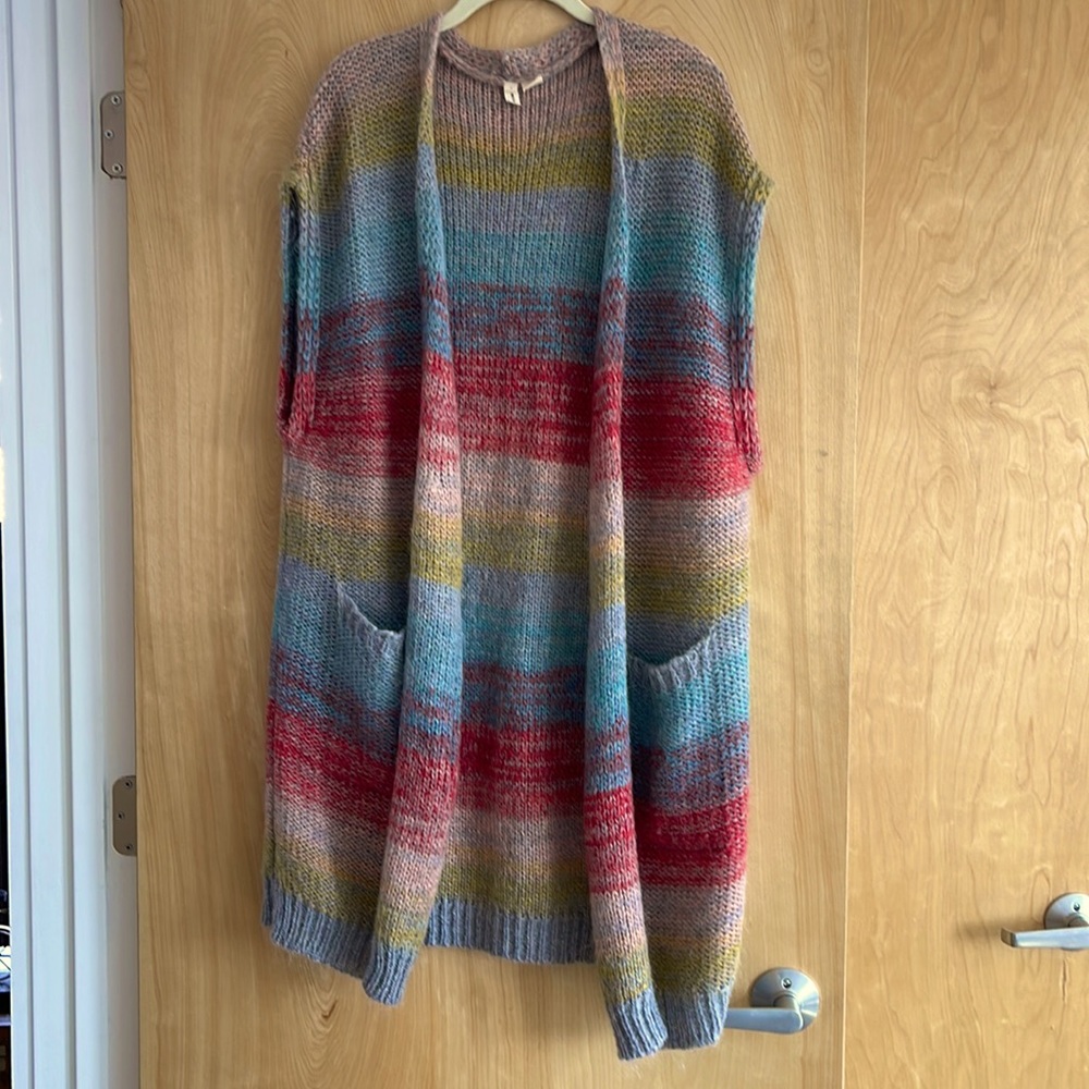 Anthropologie Moth Long Rainbow Vest Size S/XS